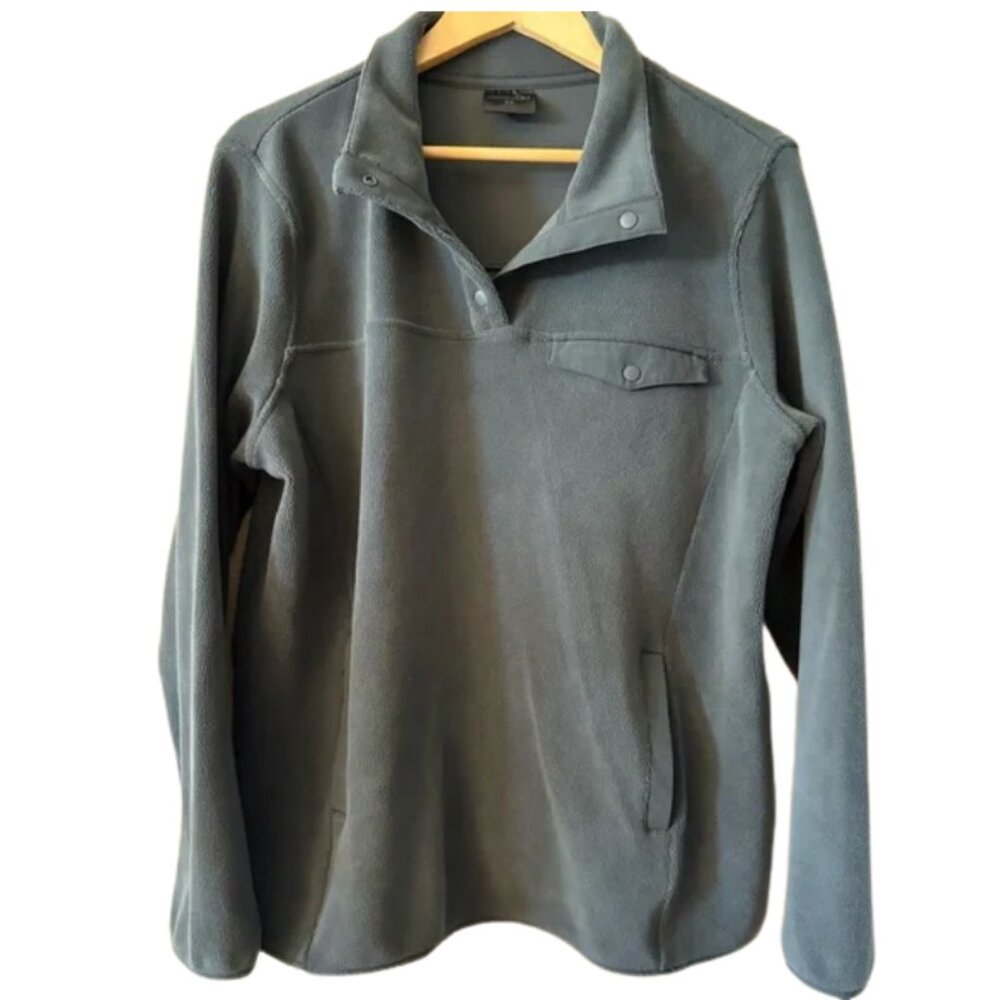 32 Degrees Soft Fleece Pullover Jacket Gray Teal Snap Collar